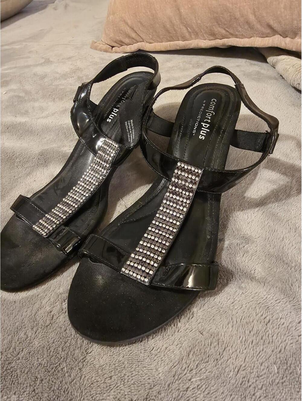 Predictions Comfort Plus Ankle Strap Open Toe Sandals Black wedge US 10W ]